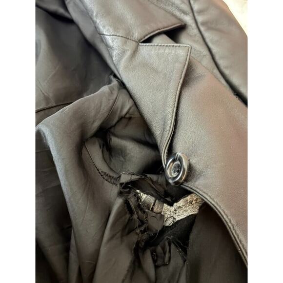 Avenue Y2K Vintage Leather Jacket Black Button Womens 26/28 Longline Collar FLAW - Picture 13 of 13